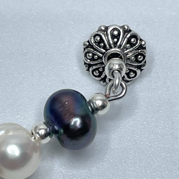 Artisan Silver Plated Dangle Earrings White Peacock Freshwater Pearl Beaded - Picture 7 of 7